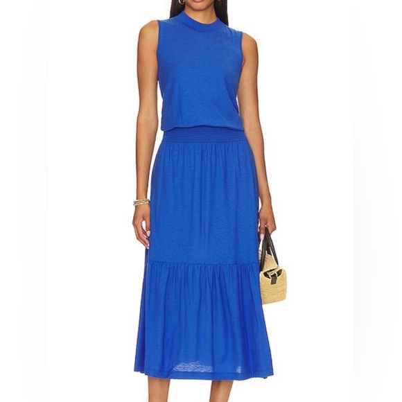 Nation LTD Barrett 90s Midi Dress In Blue Bottle Tiered Flare Skirt - Size XS - Picture 1 of 9